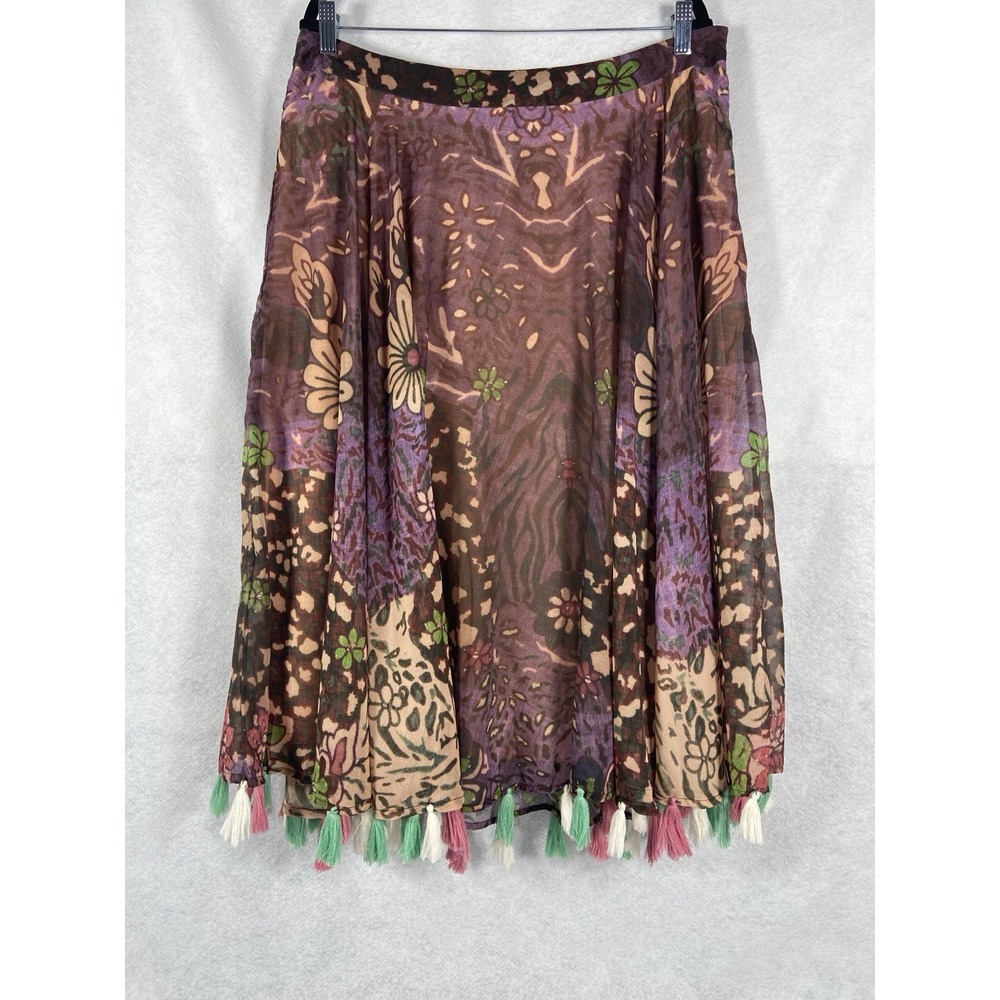 J Peterman Full Skirt Women's 18 Purple Tassel Hem A-Line Floral Cottagecore